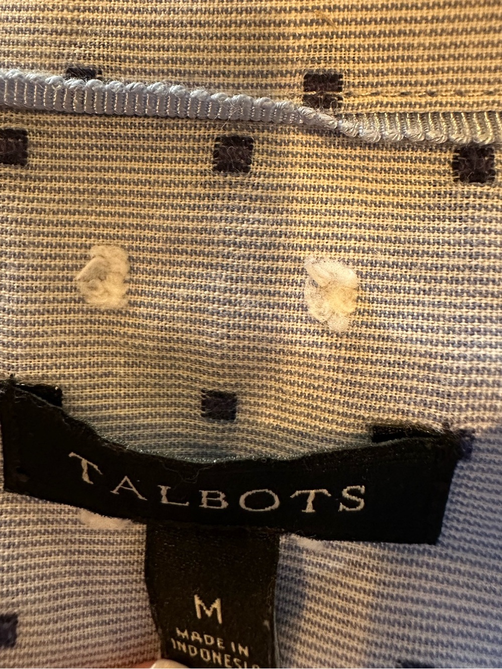 Talbots Light Blue Button-Down Shirt with Navy and White Dot Print - Picture 6 of 11